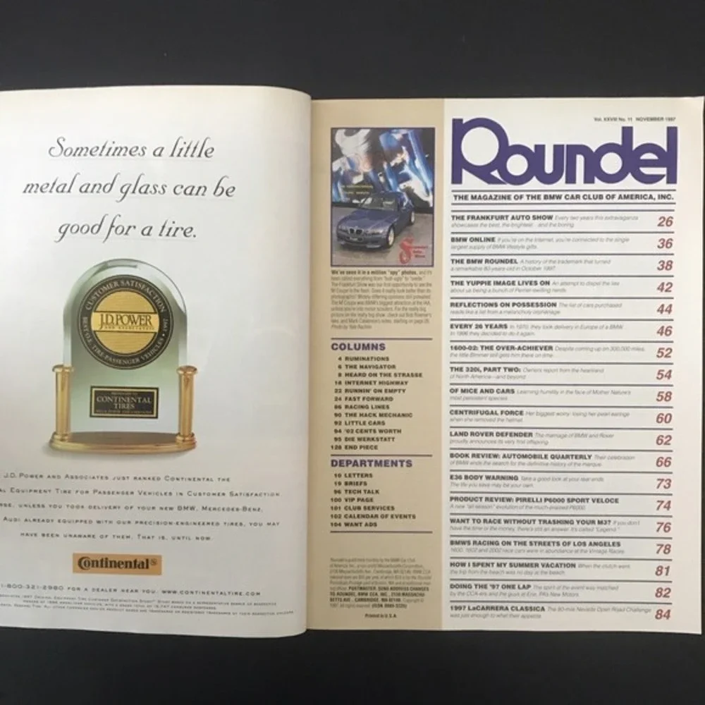 Roundel Magazine BMW Car Club of America Nov 1997 Vol 28(11) Frankfurt Auto Show